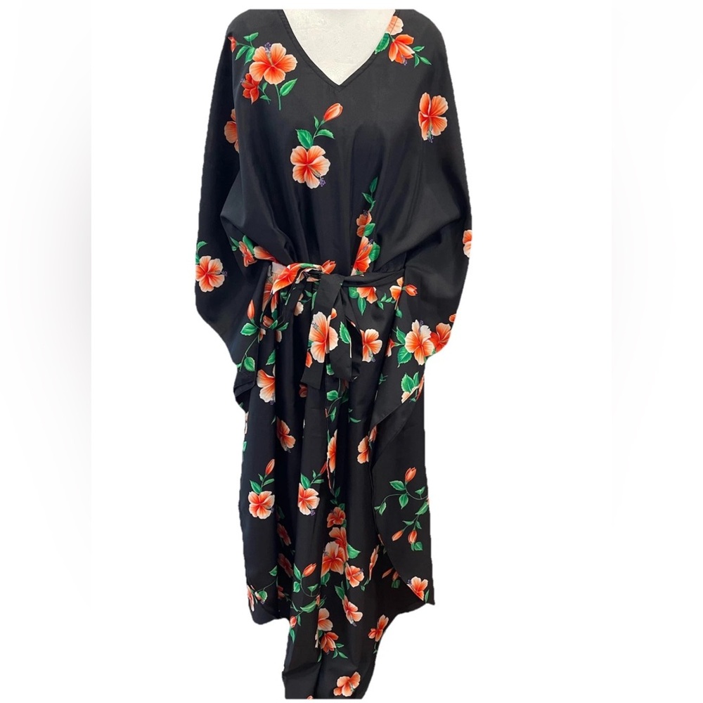 Vintage 1970s HUKILAU fashions Hawaii ladies cold rayon OS/Reg Caftan‎ Tiki boho